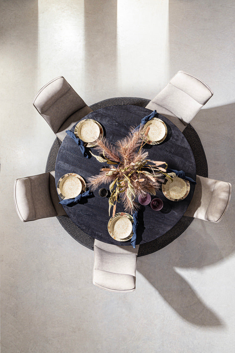 tavolo hastings rotondo ø130 in legno di mango e base nera acciaio, perfetto per uso quotidiano o occasioni speciali