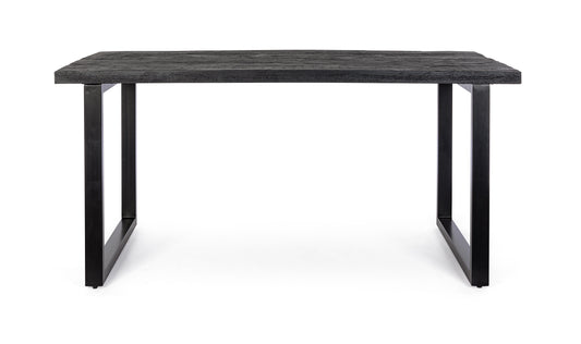 tavolo hastings rettangolare in legno di mango e base antracite acciaio 160×90 cm, dettaglio della struttura in legno o...
