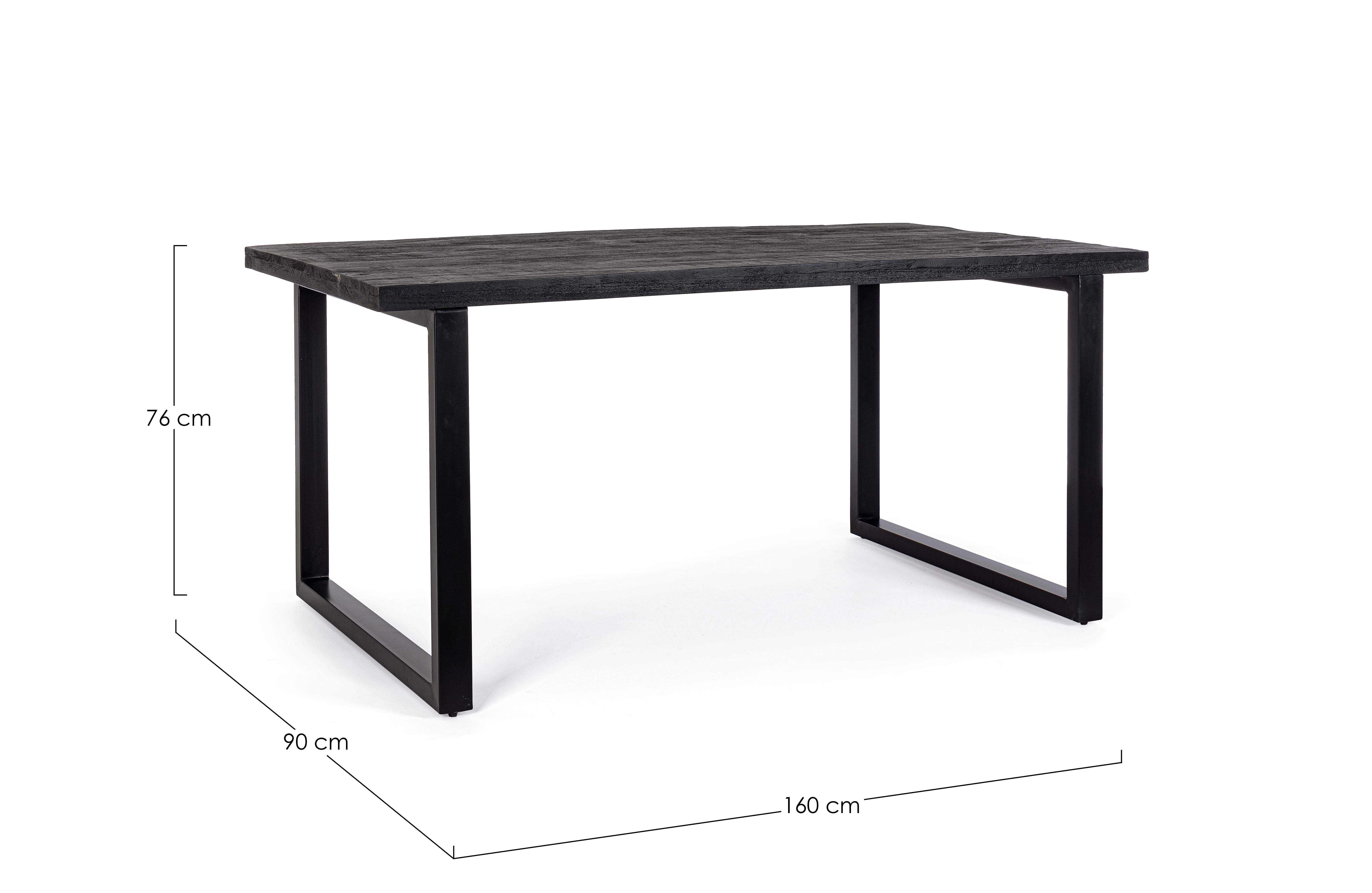tavolo hastings rettangolare in legno di mango e base antracite acciaio 160×90 cm, vista ambientata con sedie abbinate
