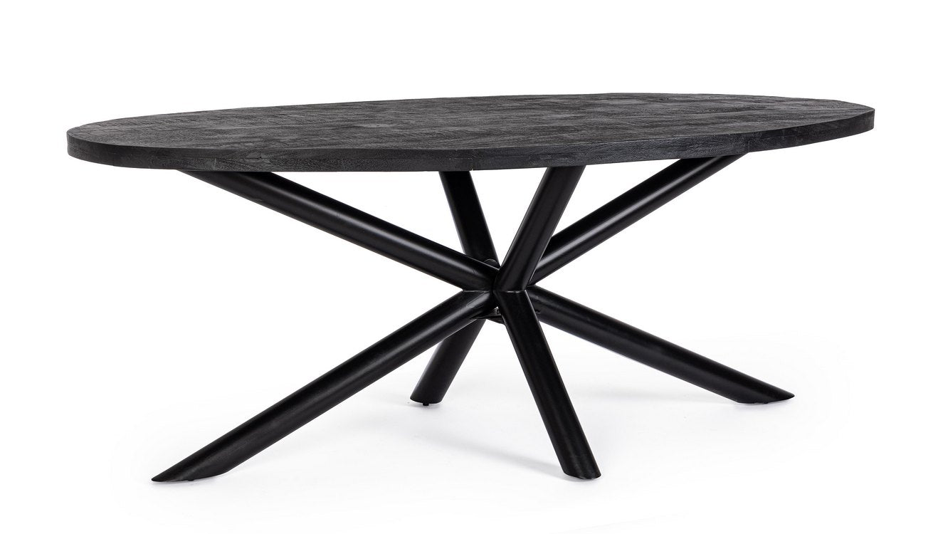 tavolo hastings ovale in legno di mango e base antracite acciaio 200×110 cm, tavolo elegante adatto a sala da pranzo o cucina