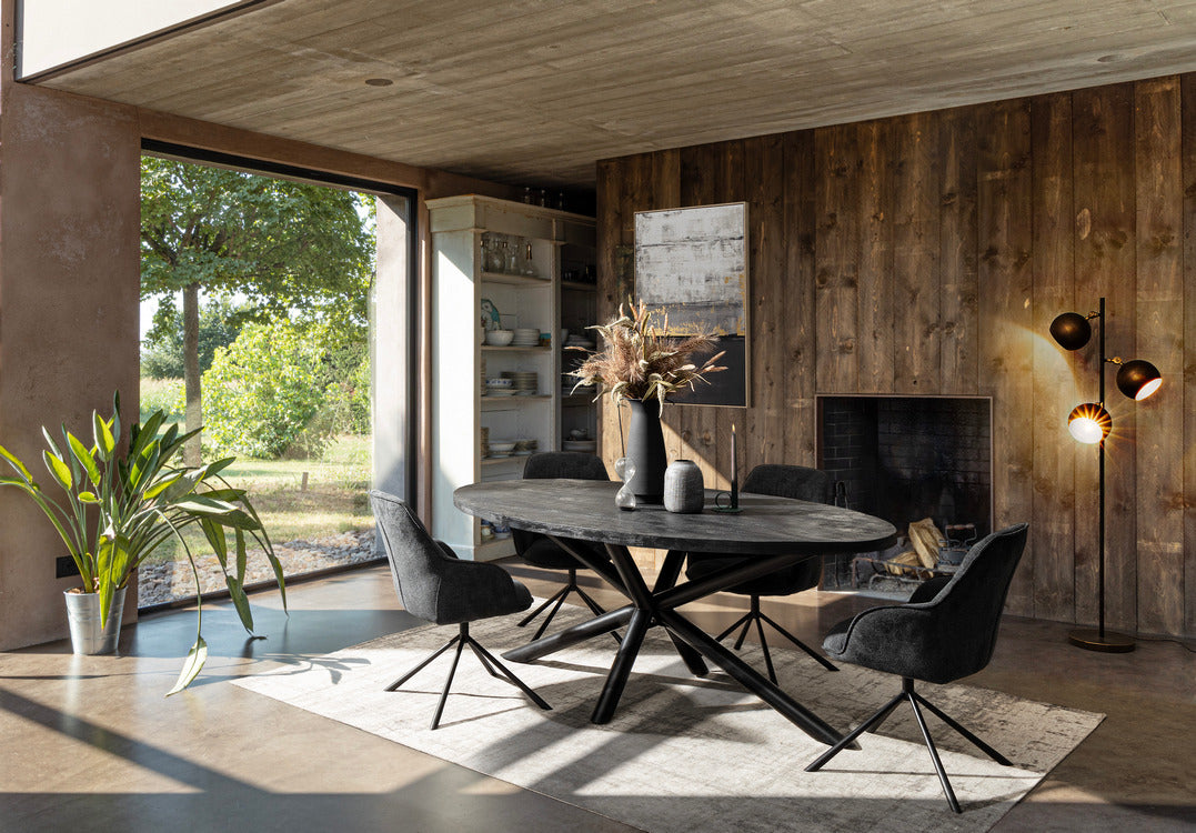 tavolo hastings ovale in legno di mango e base antracite acciaio 200×110 cm, ideale per ospitare pranzi o riunioni