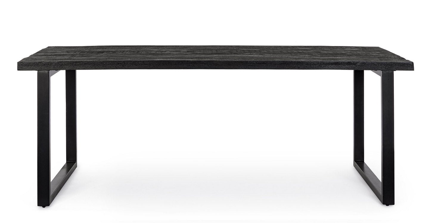 tavolo hastings rettangolare in legno di mango e base antracite acciaio 200×100 cm, dettaglio della struttura in legno o...