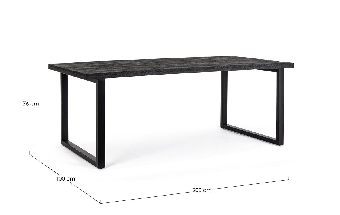 tavolo hastings rettangolare in legno di mango e base antracite acciaio 200×100 cm, vista ambientata con sedie abbinate