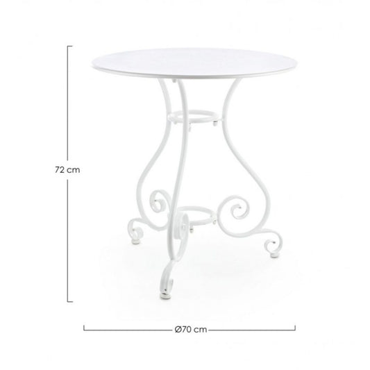 tavolo etienne in acciaio bianco ø70 cm, dettaglio dei materiali trattati per uso esterno