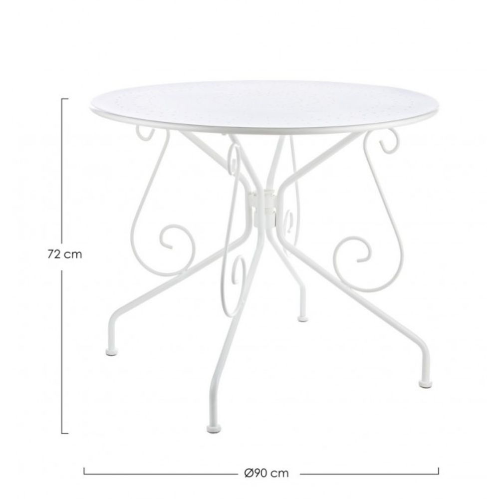tavolo etienne in acciaio bianco ø90 cm, dettaglio dei materiali trattati per uso esterno