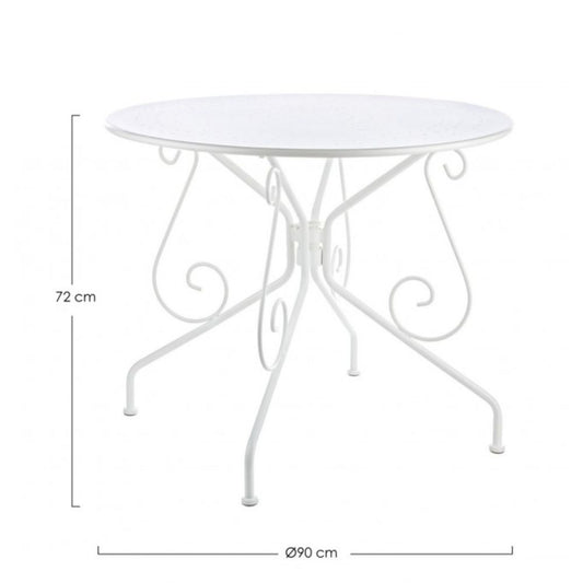 tavolo etienne in acciaio bianco ø90 cm, dettaglio dei materiali trattati per uso esterno
