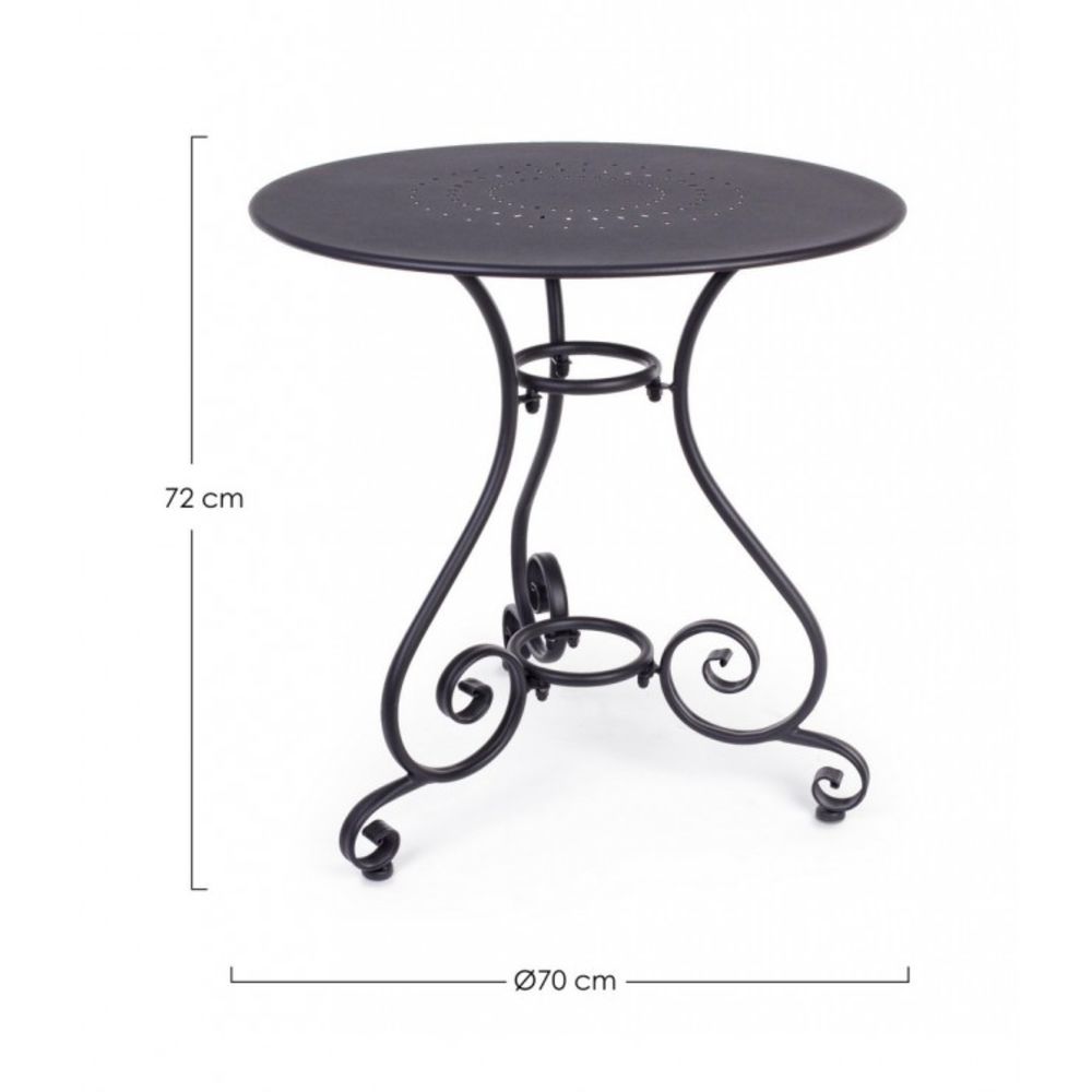 tavolo etienne in acciaio antracite ø70 cm, dettaglio dei materiali trattati per uso esterno