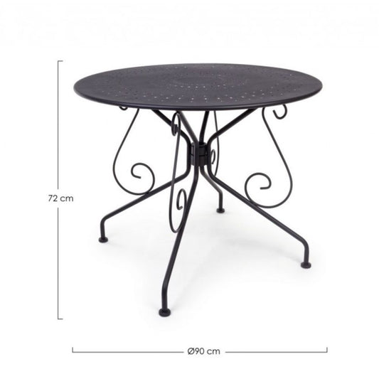 tavolo etienne in acciaio antracite ø90 cm, dettaglio dei materiali trattati per uso esterno