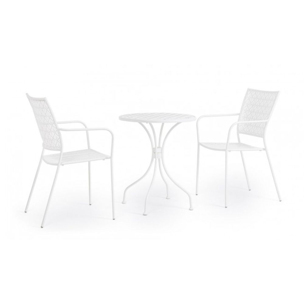 tavolo lizette in acciaio bianco ø60 cm, dettaglio dei materiali trattati per uso esterno