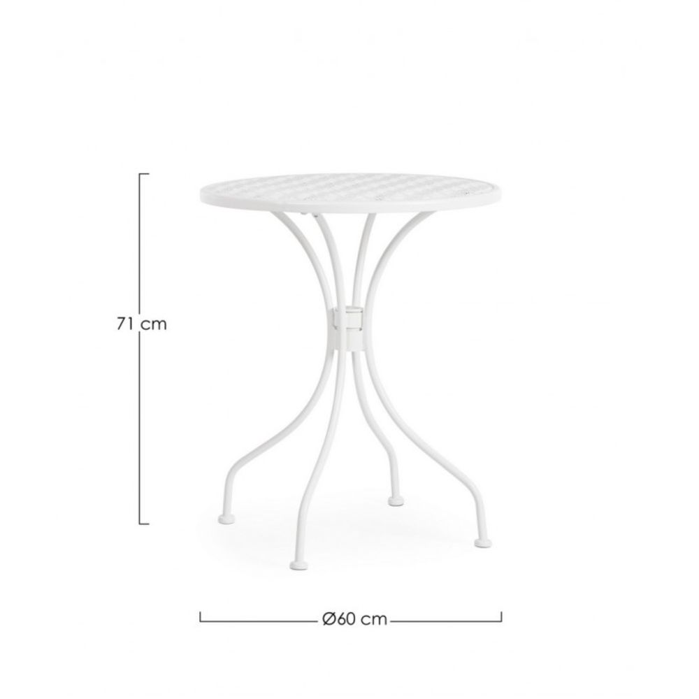 tavolo lizette in acciaio bianco ø60 cm, ambientazione in giardino con sedie coordinate