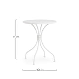 tavolo lizette in acciaio bianco ø60 cm, ambientazione in giardino con sedie coordinate
