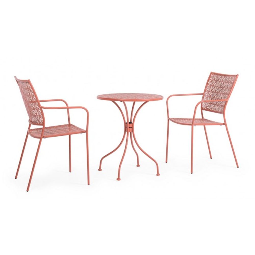 tavolo lizette in acciaio rosso chiaro ø60 cm, dettaglio dei materiali trattati per uso esterno