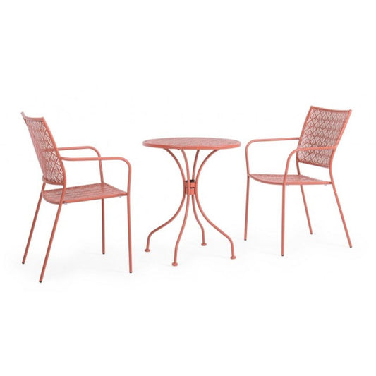 tavolo lizette in acciaio rosso chiaro ø60 cm, dettaglio dei materiali trattati per uso esterno