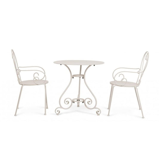 tavolo etienne in acciaio beige ø70 cm, dettaglio dei materiali trattati per uso esterno