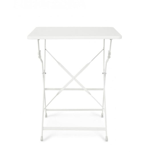 tavolo yasmin quadrato in acciaio bianco 60 x 60 cm, pieghevole, dettaglio dei materiali trattati per uso esterno