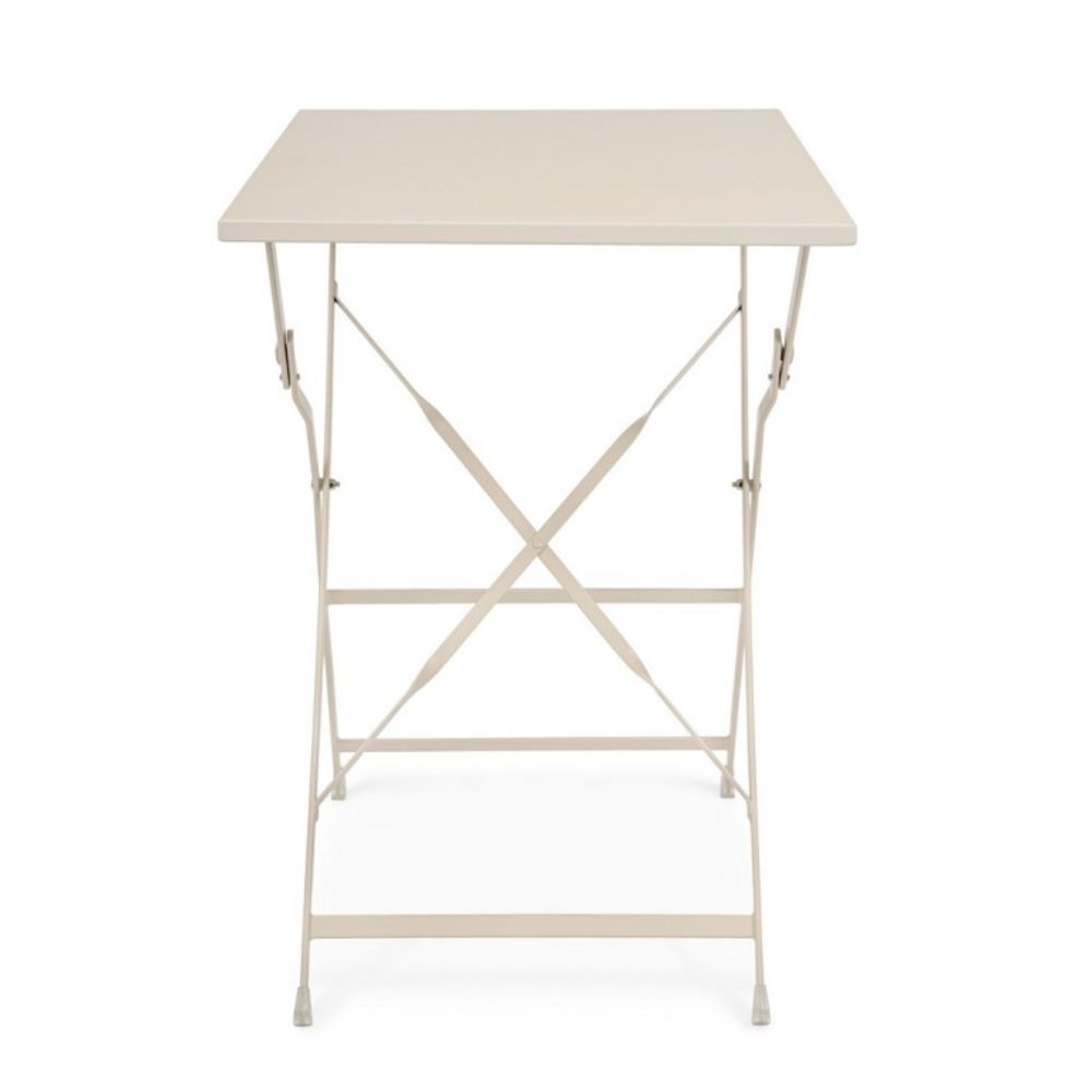 tavolo yasmin rettangolare in acciaio beige 50 x 70 cm, pieghevole, dettaglio dei materiali trattati per uso esterno