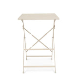 tavolo yasmin rettangolare in acciaio beige 50 x 70 cm, pieghevole, ambientazione in giardino con sedie coordinate