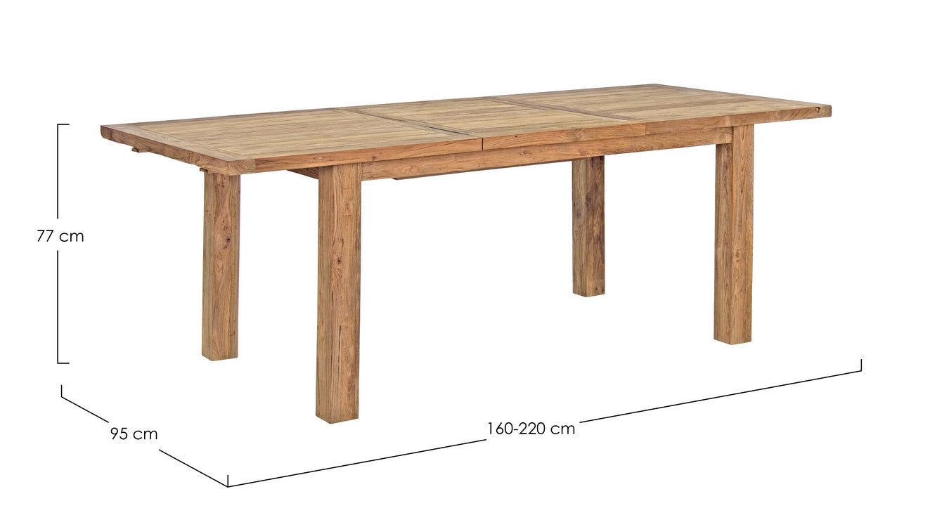 tavolo allungabile bounty in legno teak riciclato 160×95 – 220×95 cm, ideale per barbecue, aperitivi o relax estivo