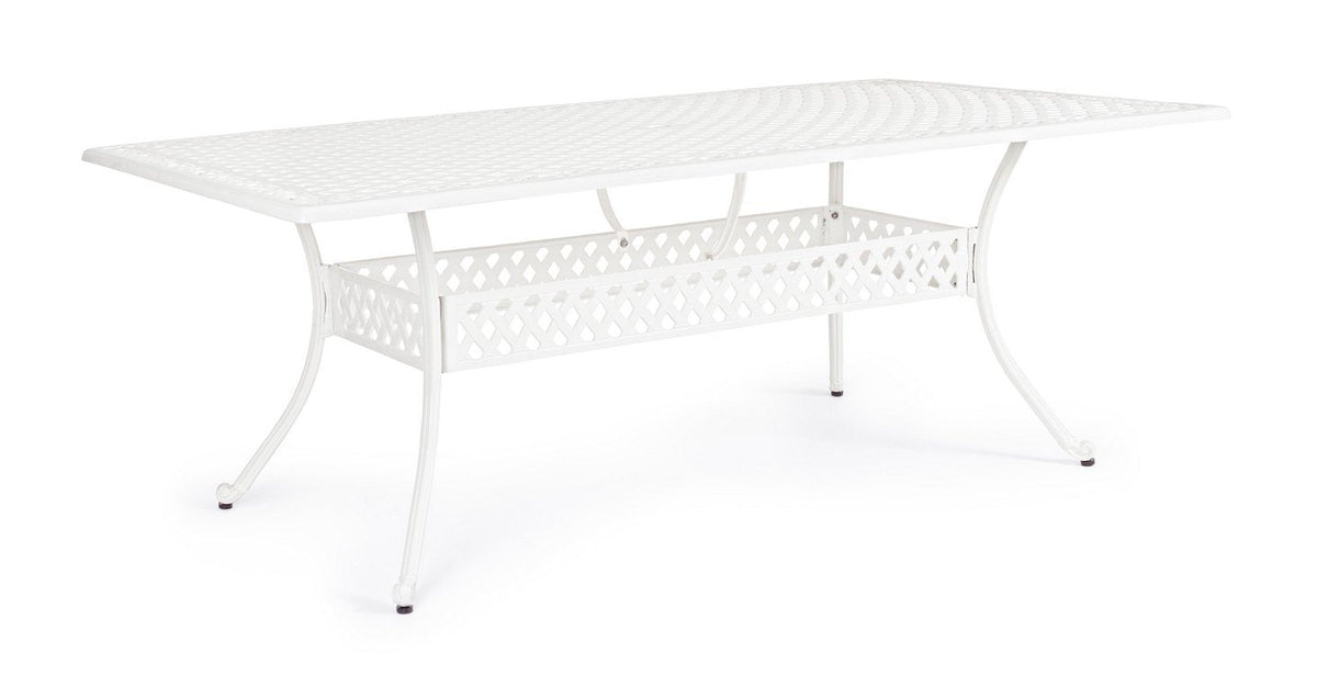 tavolo rettangolare ivrea in alluminio bianco 213×107 cm, tavolo da giardino perfetto per pranzi all’aperto