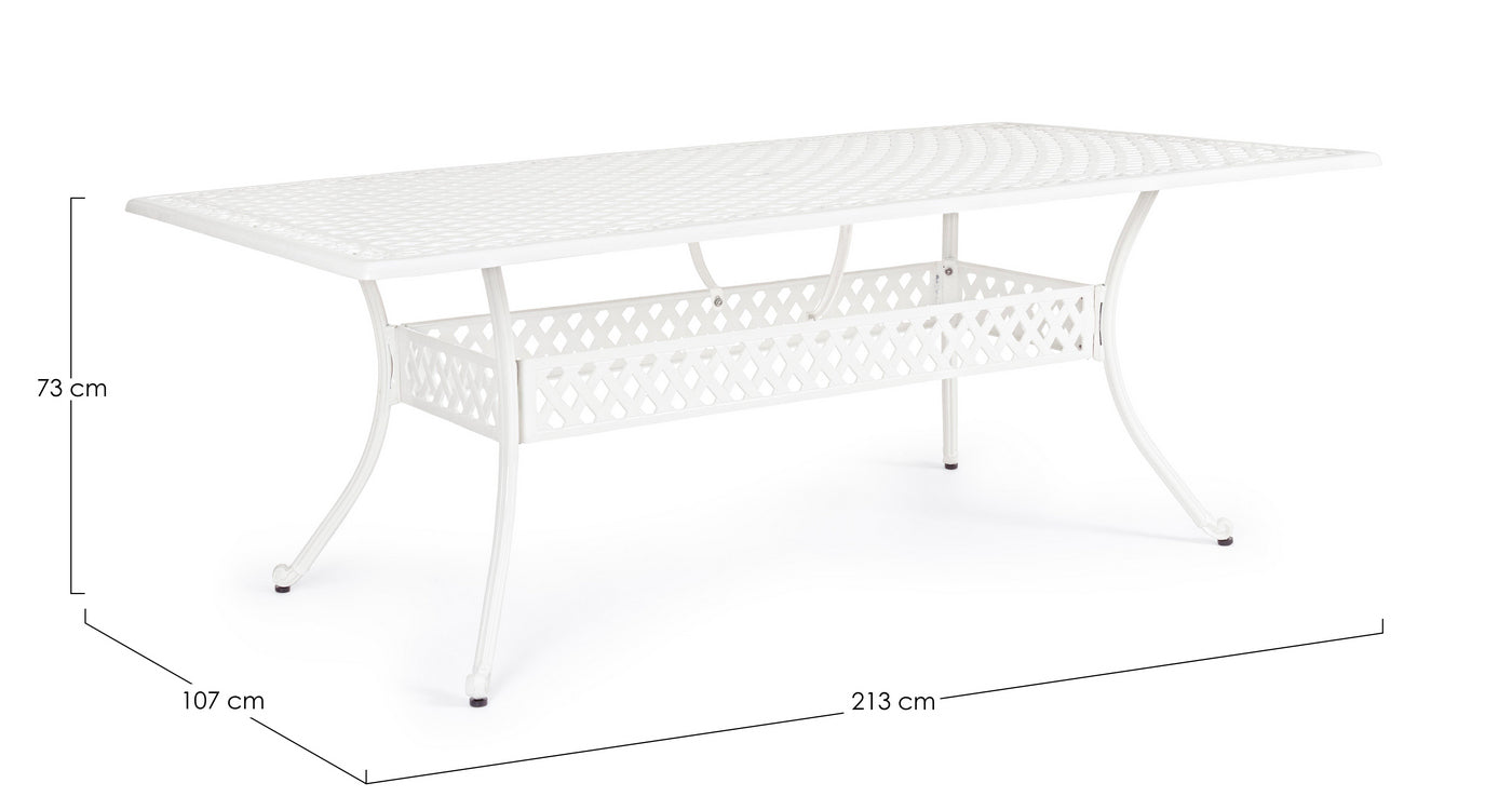 tavolo rettangolare ivrea in alluminio bianco 213×107 cm, ideale per barbecue, aperitivi o relax estivo