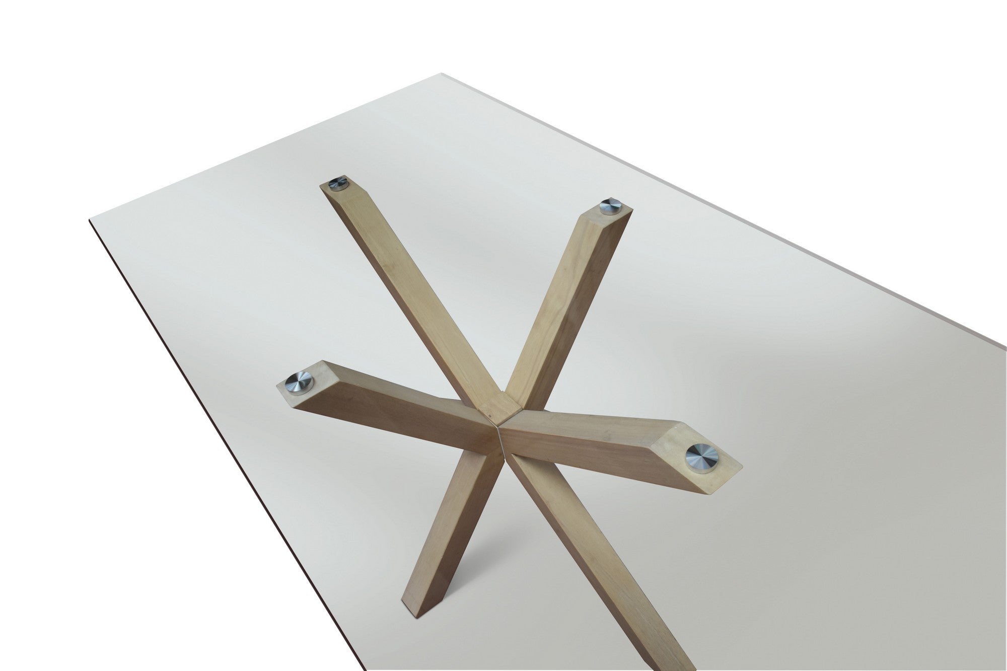 tavolo silver lake in vetro trasparente e legno naturale, 160×90 cm, vista ambientata con sedie abbinate