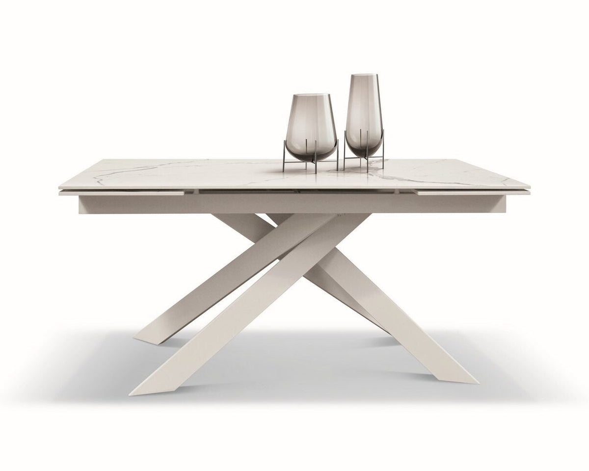 tavolo beverly hills in vetroceramica effetto marmo statuario e metallo bianco, allungabile 160×90 cm – 240×90 cm, tavolo...