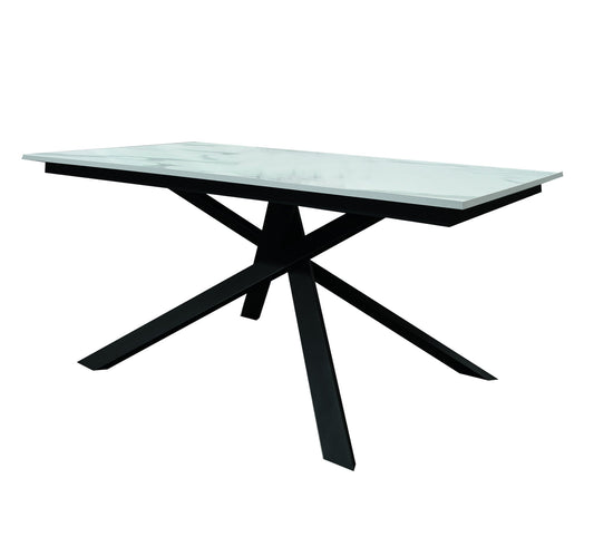 tavolo volpaia in legno, finitura marmo bianco statuario e metallo verniciato antracite, allungabile 140×80 cm – 200×80 cm,...