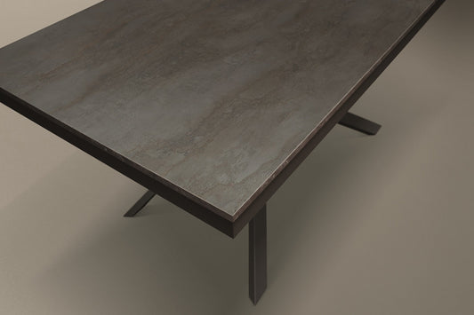 tavolo volpaia in legno, finitura acciaio ossidato e metallo verniciato antracite, allungabile 160×90 cm – 220×90 cm,...