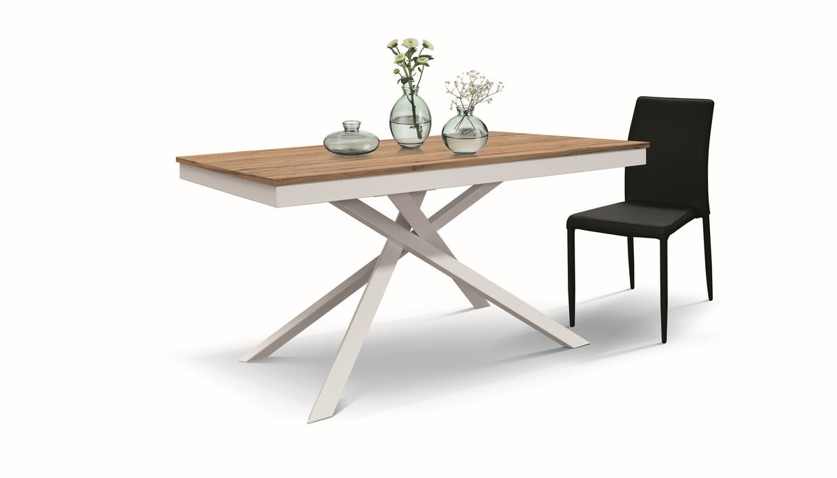 tavolo volpaia in legno, finitura rovere rustico e metallo verniciato bianco, allungabile 160×90 cm – 210×90 cm, tavolo...