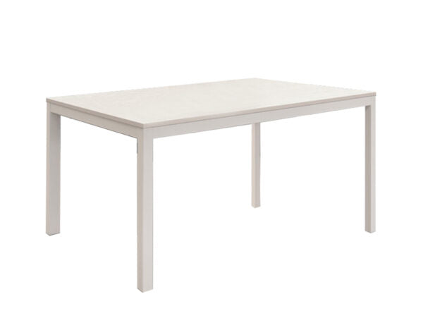 Tavolo TROPEA in legno, finitura bianco frassinato e metallo verniciato bianco, allungabile 110×70 cm – 160×70 cm