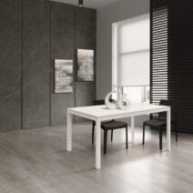 Tavolo TROPEA in legno, finitura bianco frassinato e metallo verniciato bianco, allungabile 120×80 cm – 170×80 cm