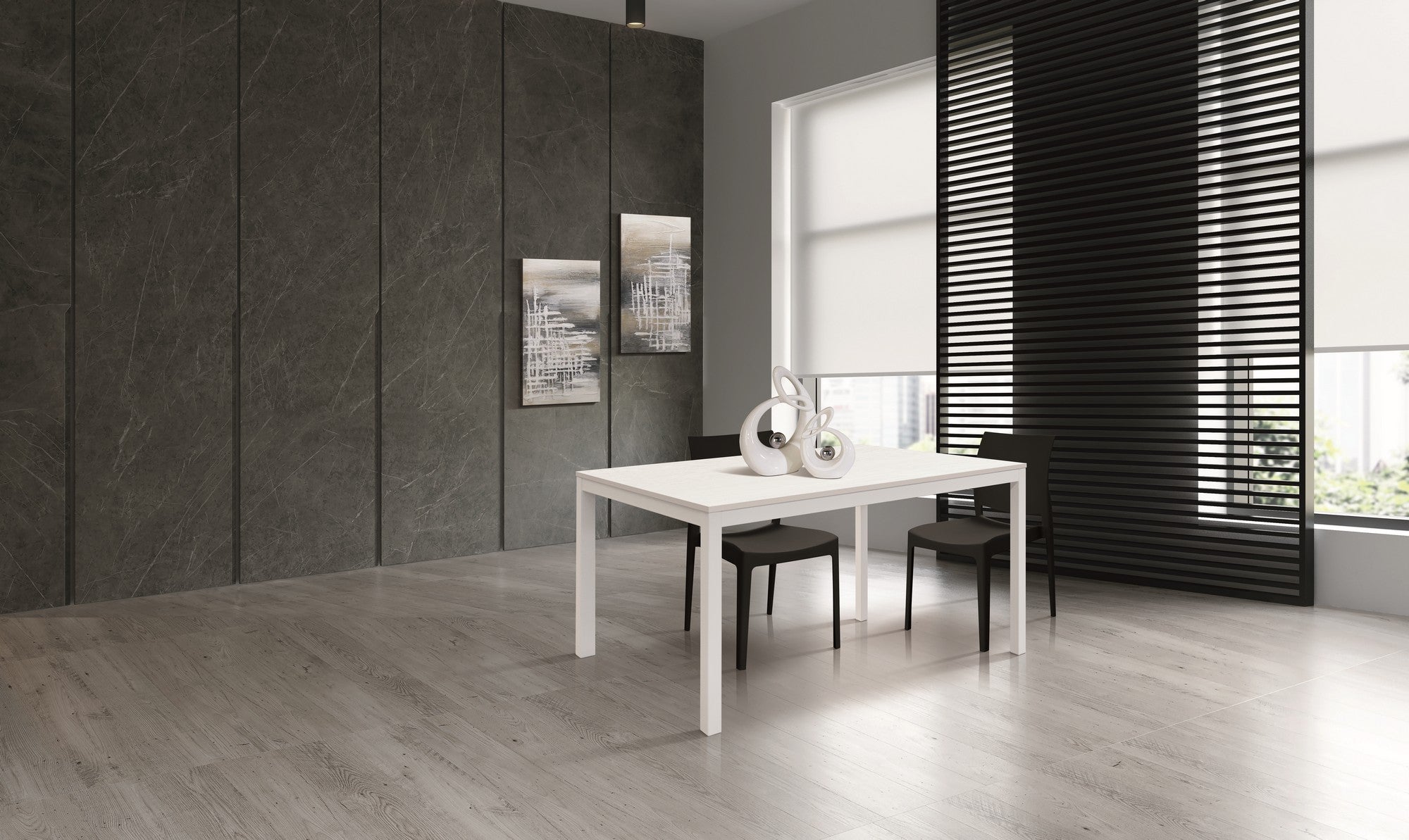 tavolo tropea in legno, finitura bianco frassinato e metallo verniciato bianco, allungabile 120×80 cm – 170×80 cm, dettaglio...