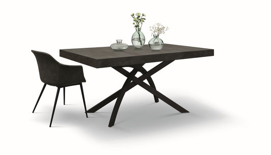 tavolo gorgona in legno, finitura in acciaio ossidato e metallo verniciato antracite, allungabile 160×90 cm – 240×90 cm,...