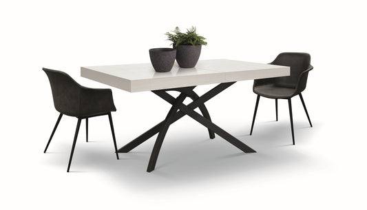 tavolo gorgona in legno, finitura in bianco frassinato e metallo verniciato antracite, allungabile 160×90 cm – 240×90 cm,...