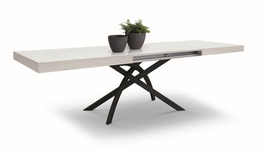 tavolo gorgona in legno, finitura in bianco frassinato e metallo verniciato antracite, allungabile 160×90 cm – 240×90 cm,...