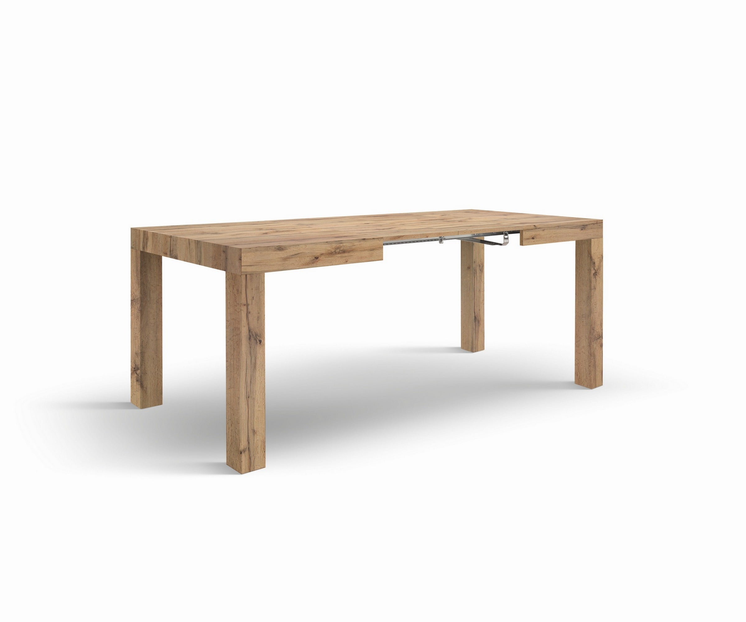 tavolo barolo in legno, finitura rovere rustico, allungabile 120×80 cm – 200×80 cm, dettaglio della struttura in legno o...