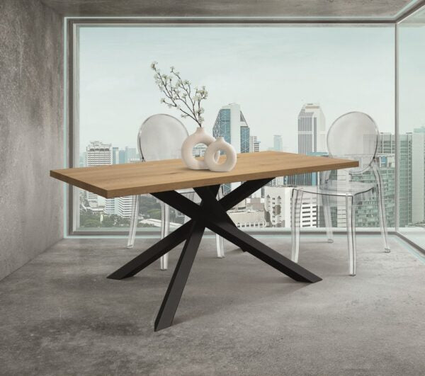 Tavolo PIANOSA in legno, finitura rovere e metallo verniciato nero, 250×100 cm