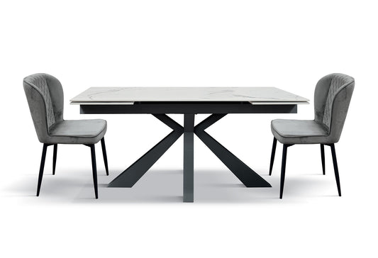 tavolo beverly hills in vetroceramica effetto marmo statuario e metallo verniciato antracite, allungabile 160×90 cm – 240×90...