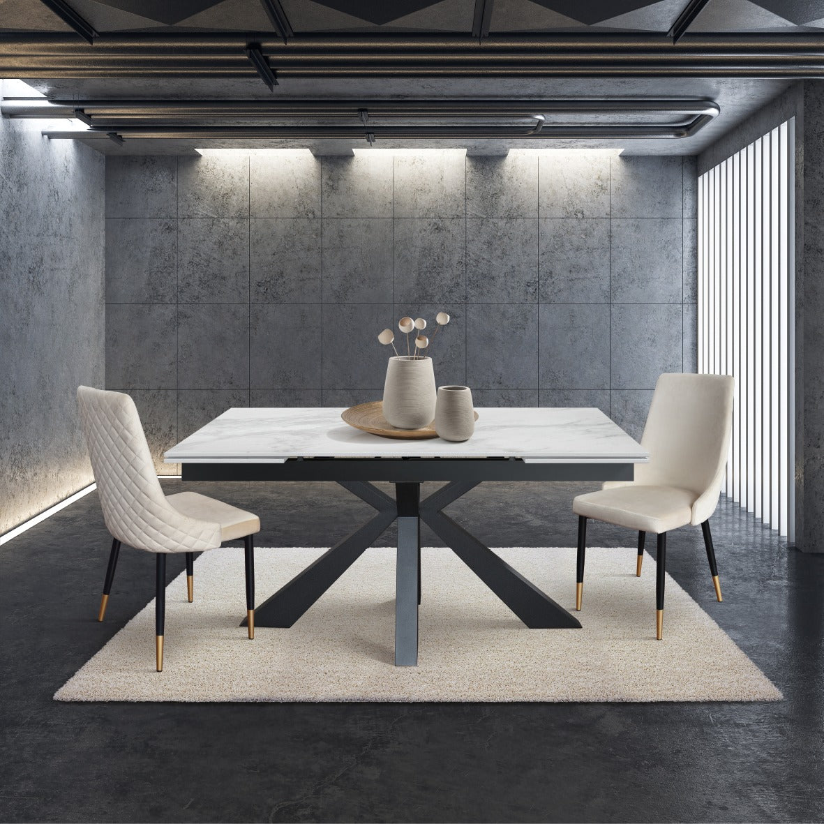 tavolo beverly hills in vetroceramica effetto marmo statuario e metallo verniciato antracite, allungabile 160×90 cm – 240×90...