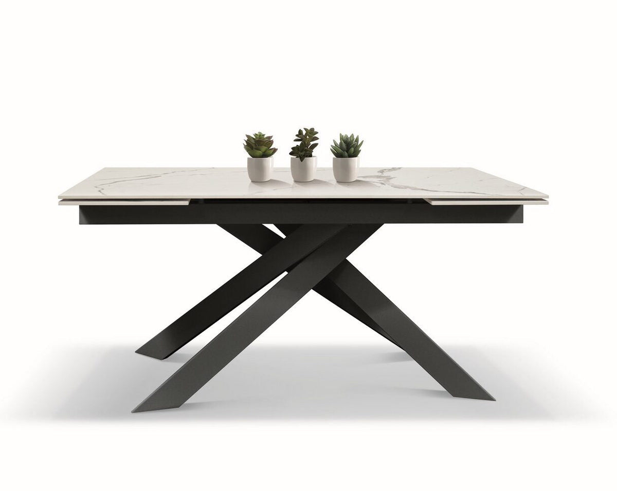 tavolo beverly hills in vetroceramica effetto marmo statuario e metallo antracite, allungabile 160×90 cm – 240×90 cm, tavolo...