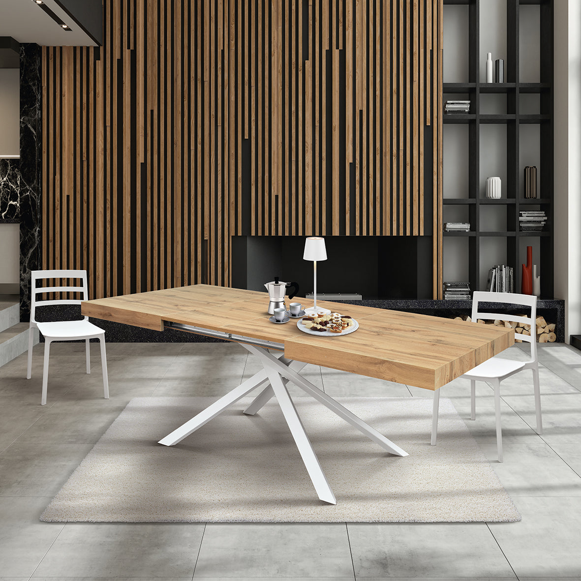 tavolo forte dei marmi rovere rustico allungabile con base bianca 160×90 cm – 240×90 cm, design moderno per ambienti...