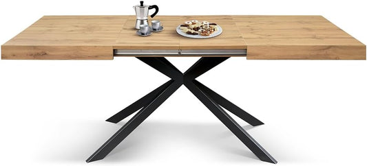 tavolo camaiore in legno, finitura rovere rustico e base a x in metallo antracite, allungabile 160×90 cm – 240×90 cm,...