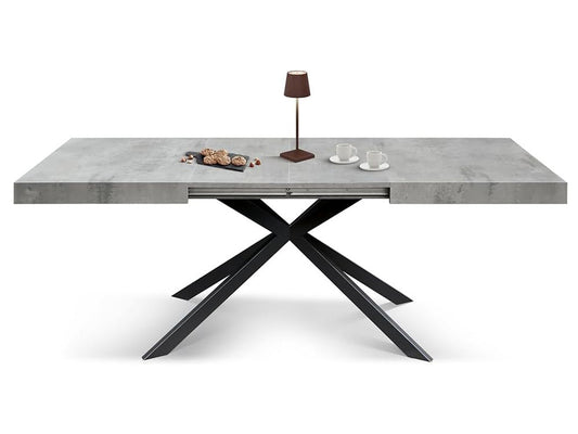 tavolo camaiore in legno, finitura grigio cemento e base a x in metallo antracite, allungabile 140×90 cm – 220×90 cm,...