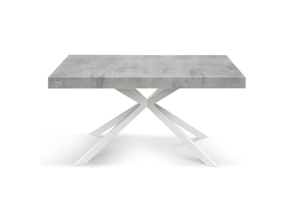 tavolo camaiore in legno, finitura grigio cemento e base a x in metallo bianco, allungabile 140×90 cm – 220×90 cm, tavolo...