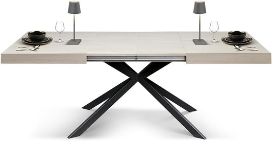 tavolo camaiore in legno, finitura olmo perla e base a x in metallo antracite, allungabile 140×90 cm – 220×90 cm, dettaglio...