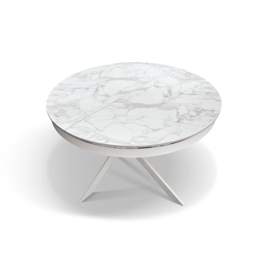 tavolo filicudi rotondo ø120 allungabile, in ceramica effetto marmo e base bianca metallo, tavolo elegante adatto a sala da...