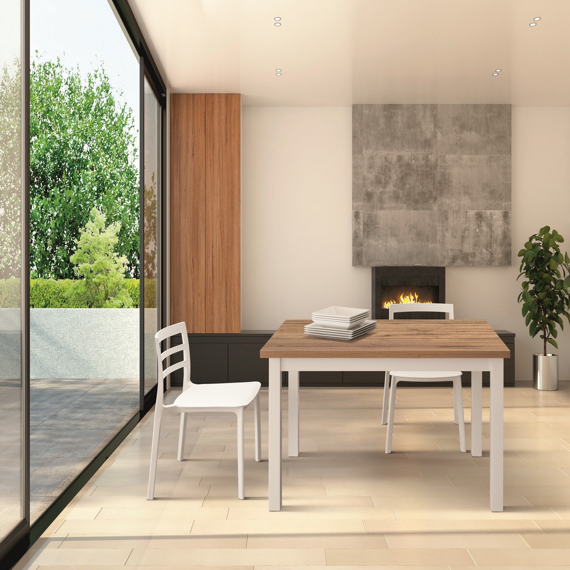 tavolo positano in legno effetto rovere e gambe bianche, allungabile 110×70 cm – 190×70 cm, ideale per ospitare pranzi o...