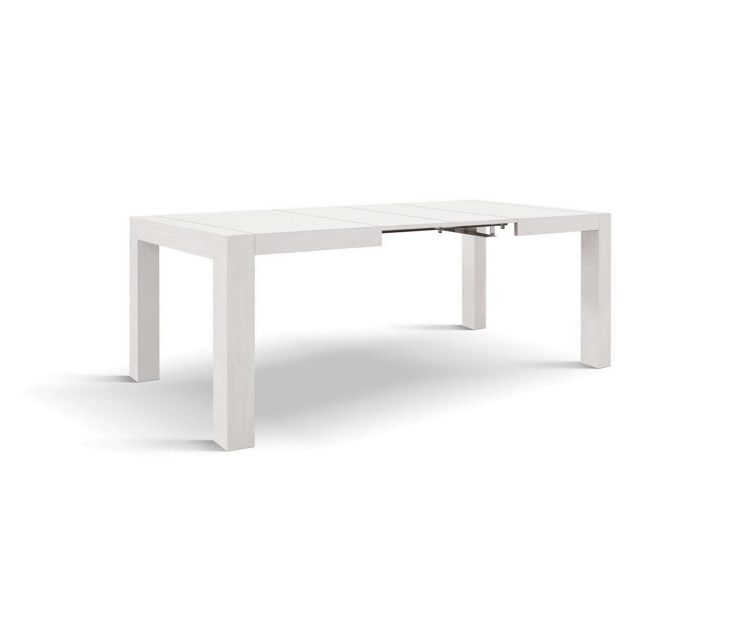 tavolo marzamemi in legno, finitura bianco frassinato, allungabile 160×90 cm – 240×90 cm, dettaglio della struttura in legno...