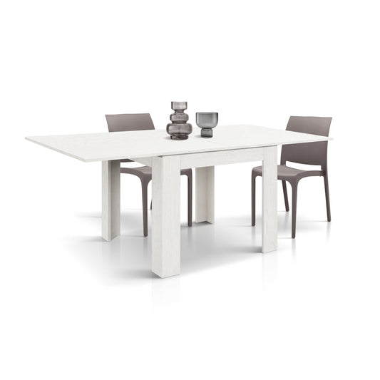 tavolo lipari finitura bianco frassinato allungabile a libro 90×90 cm – 180×90 cm, dettaglio della struttura in legno o...