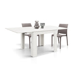 tavolo lipari finitura bianco frassinato allungabile a libro 90×90 cm – 180×90 cm, dettaglio della struttura in legno o...